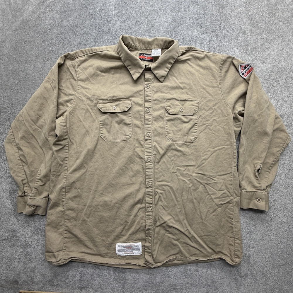Bulwark Shirt Mens 3XL Beige Flame Resistant Button Front Long Sleeve Workwear